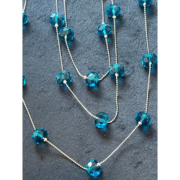Blue Faceted Decorative Multi-Strand, Blue Bead and Silver Tone Chain Necklace - Picture 2 of 4